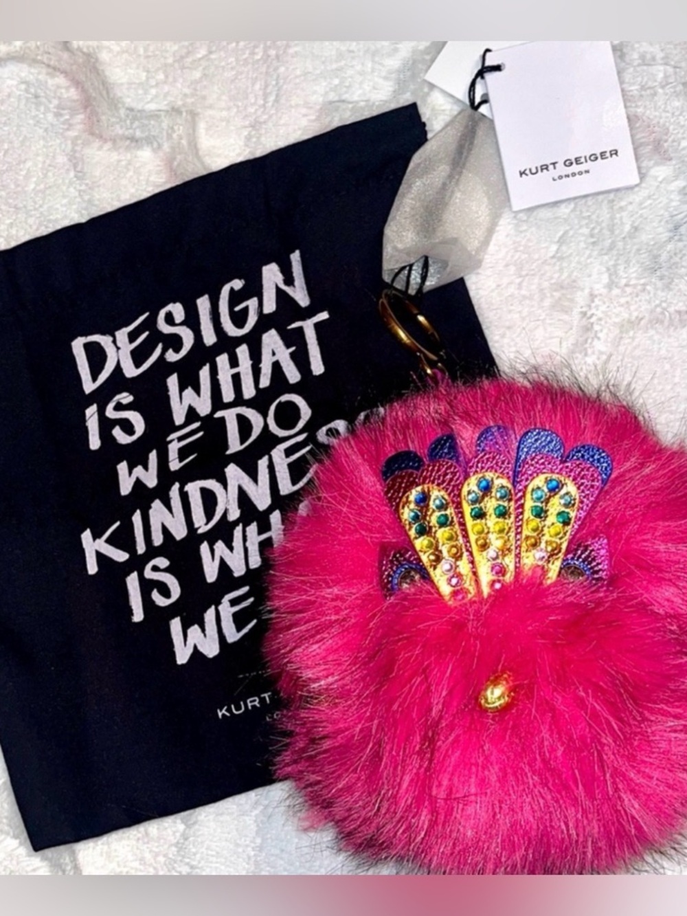Kurt Geiger Peacock Pom Pom Eagle Bag/Key charm
